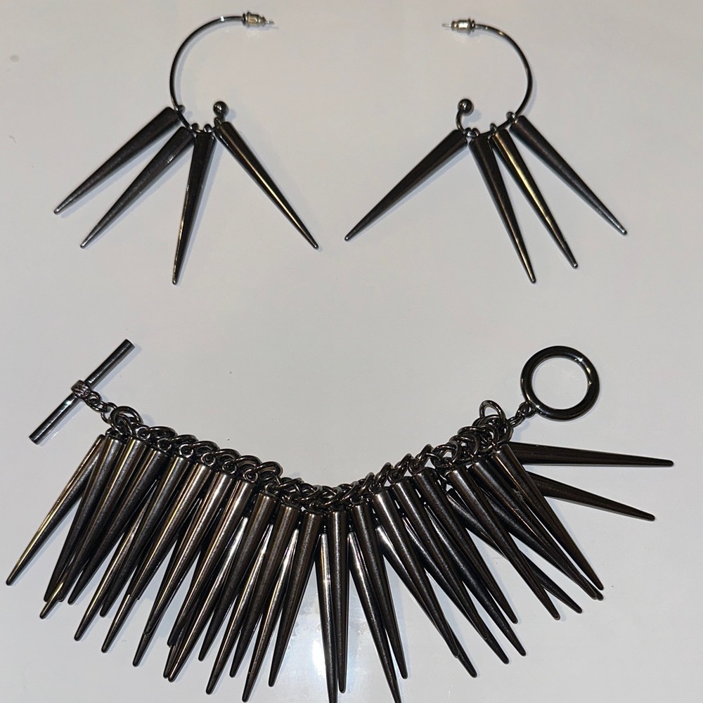 Gunmetal Spike Bracelet and Matching Hoop Earrings - Bold Gunmetal Finish